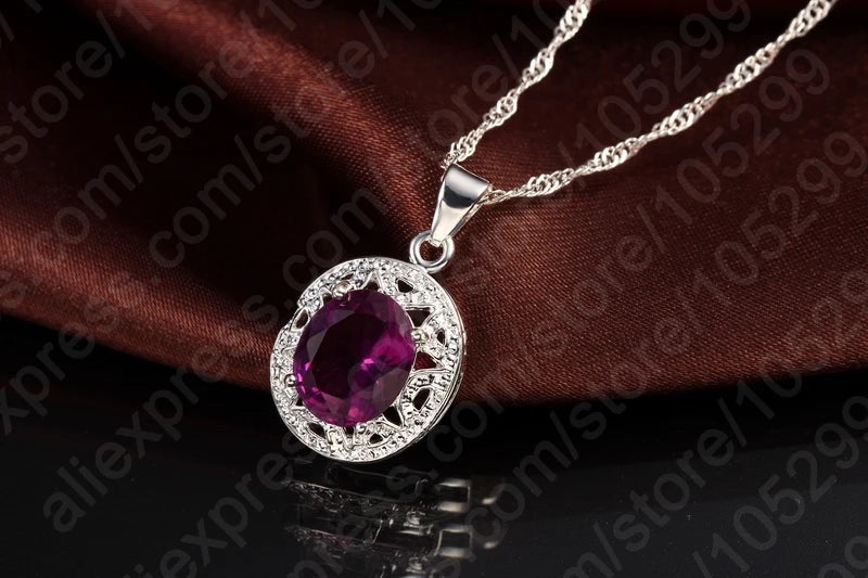 925 Sterling Silver Purple Crystal Jewelry Set