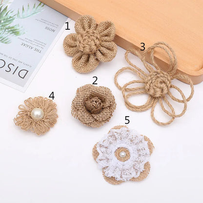 1/2/5pcs Hemp Braided Ribbon Burlap Handmade Flowers Rose