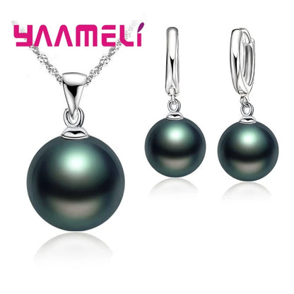 Pearl Necklace & Hoop Earrings Jewelry Set