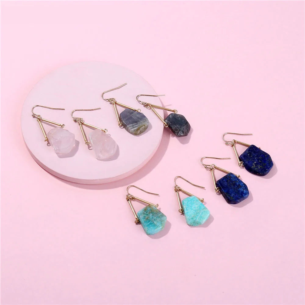 Hui Dang Gold Plating Geometric Natural Stone Earrings