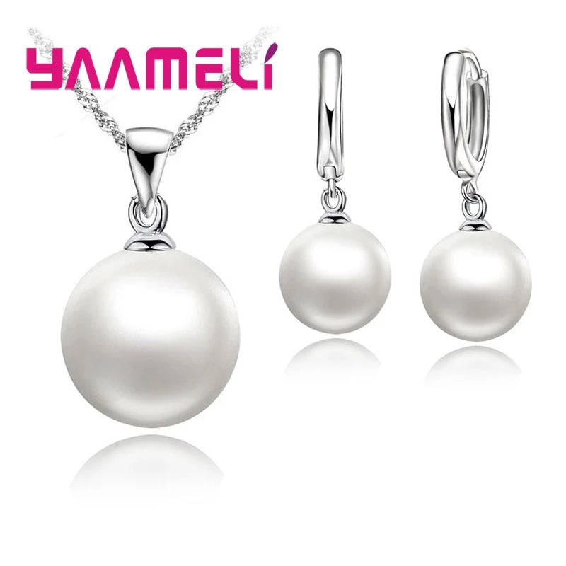 Pearl Necklace & Hoop Earrings Jewelry Set