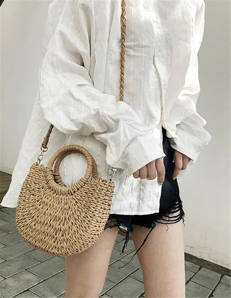 Handmade Half-Moon Straw Bag