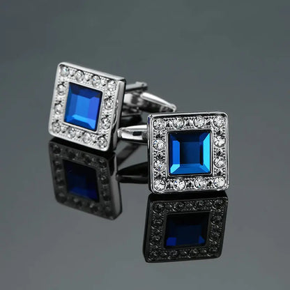 Novelty Luxury Blue White Crystal Cufflinks