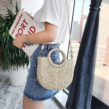 Handmade Half-Moon Straw Bag