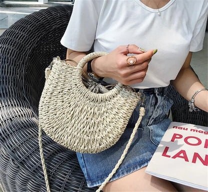 Handmade Half-Moon Straw Bag