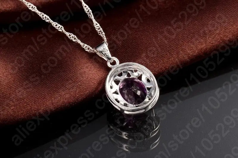 925 Sterling Silver Purple Crystal Jewelry Set