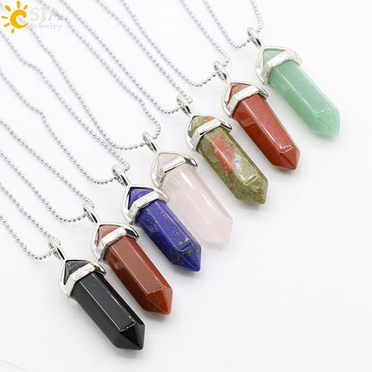 CSJA Real Raw Gem Crystals Necklace Hexagonal