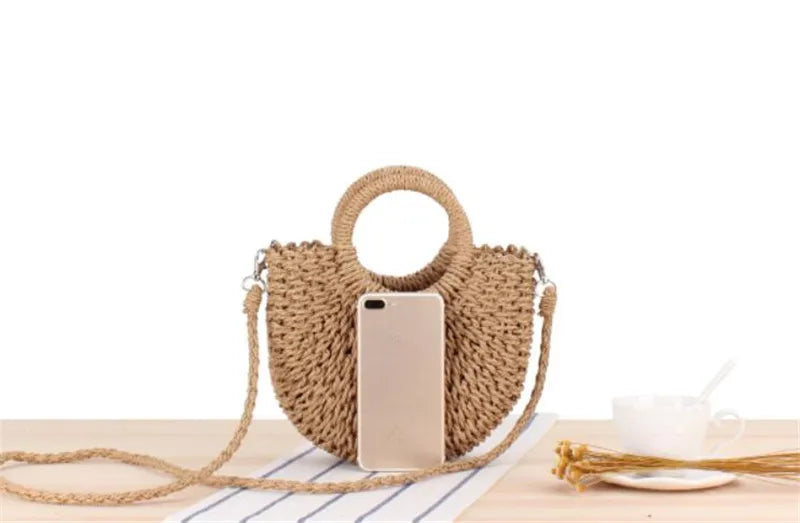 Handmade Half-Moon Straw Bag