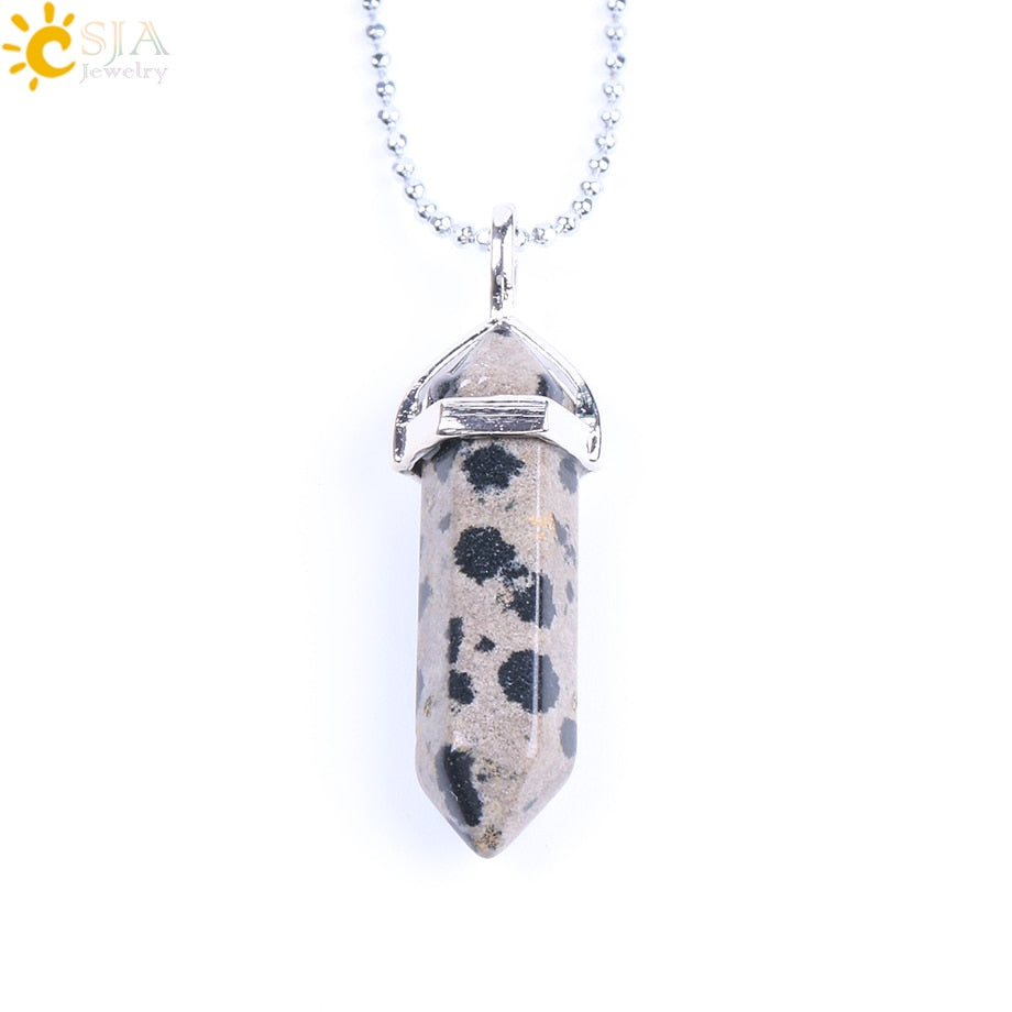 CSJA Real Raw Gem Crystals Necklace Hexagonal