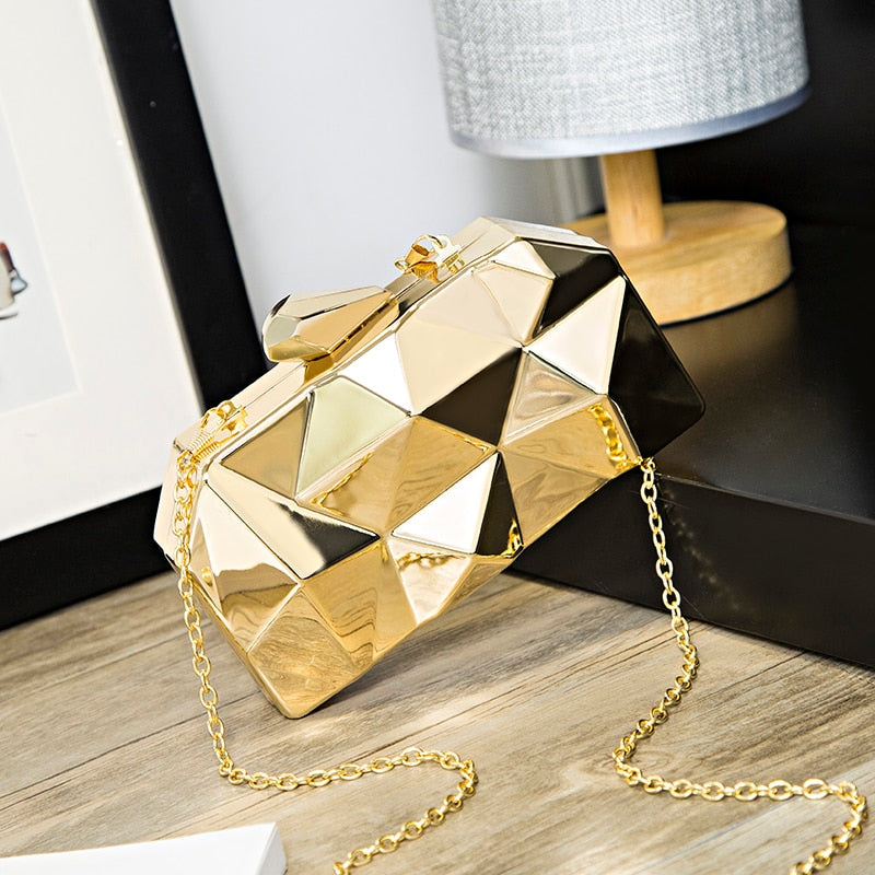 Gold Acrylic box geometric evening clutch bag