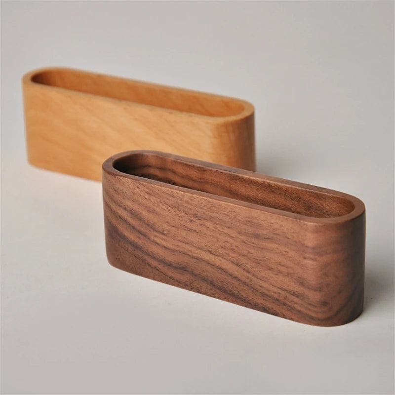Wooden Business Card Holder Desk Organizer with Pen Slot