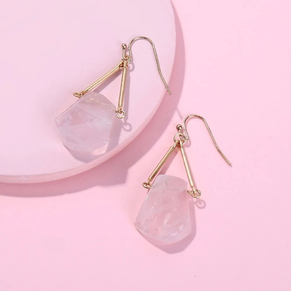 Hui Dang Gold Plating Geometric Natural Stone Earrings