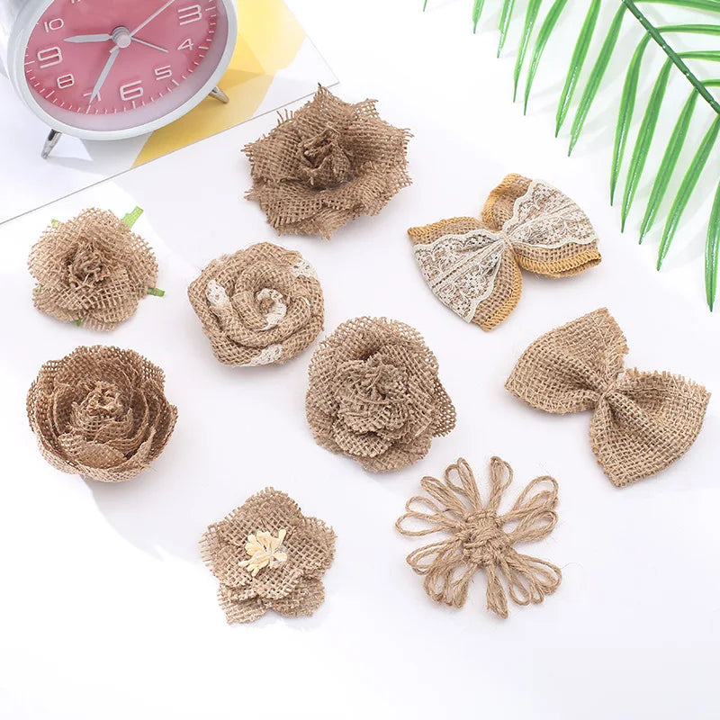 1/2/5pcs Hemp Braided Ribbon Burlap Handmade Flowers Rose