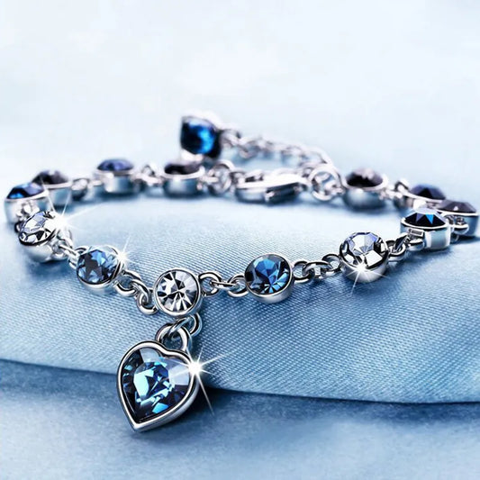 Women Silver Color Blue Crystal Heart Bracelet