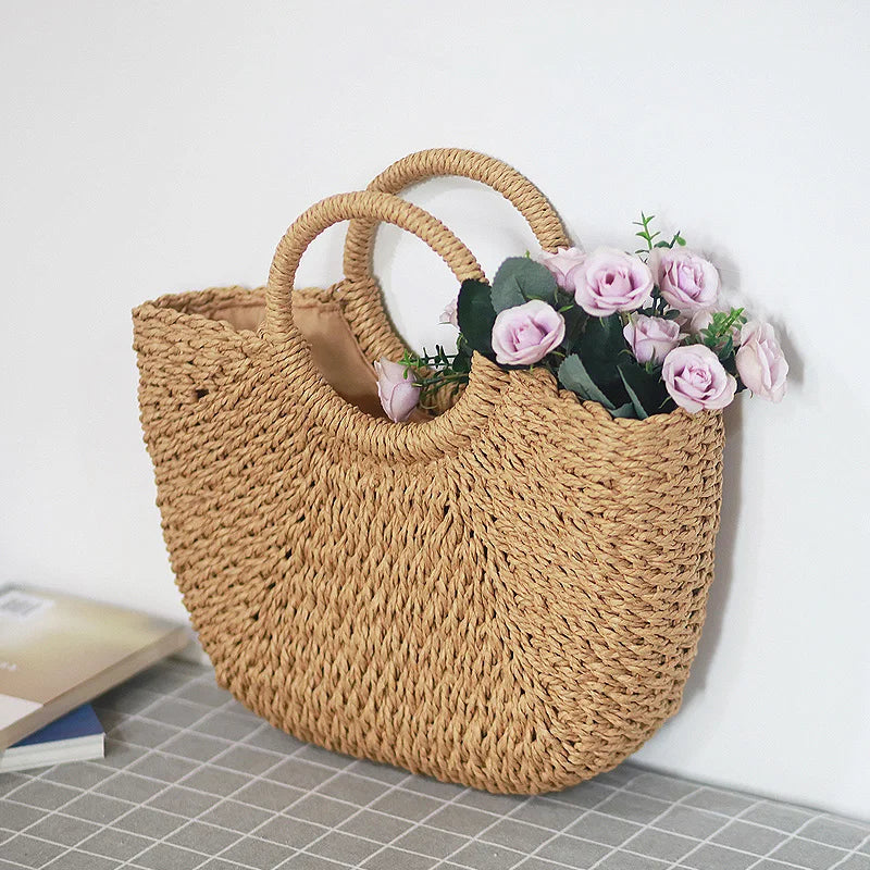 Bohemian Woven Straw Tote Crossbody Bag