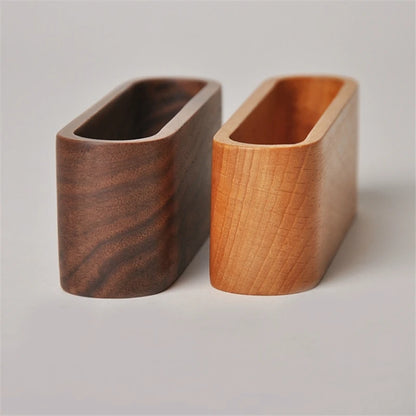 Wooden Business Card Holder Desk Organizer with Pen Slot