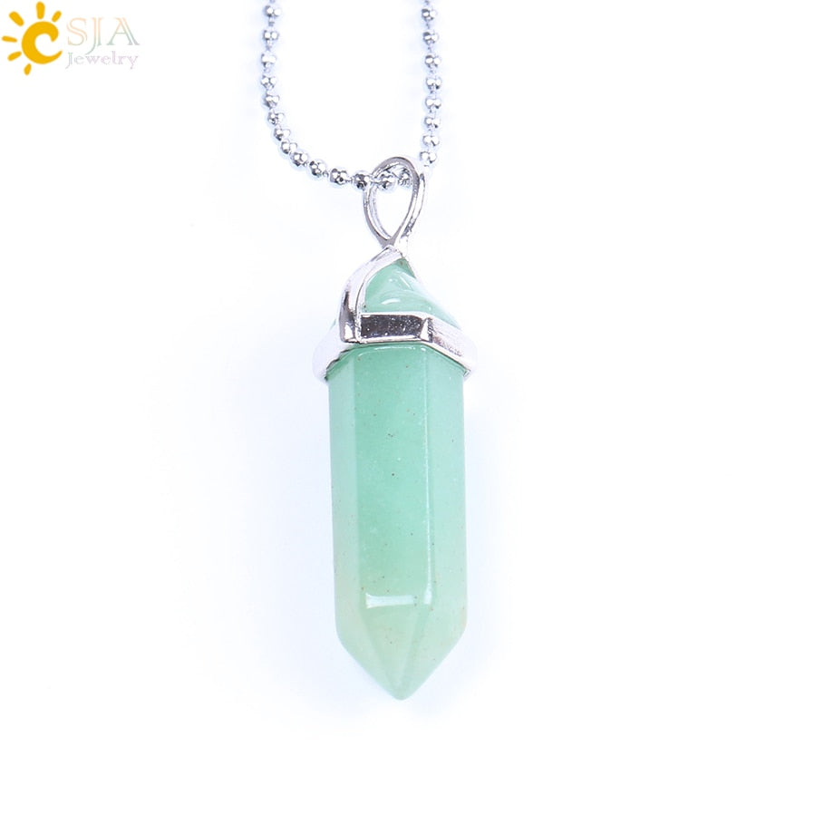 CSJA Real Raw Gem Crystals Necklace Hexagonal