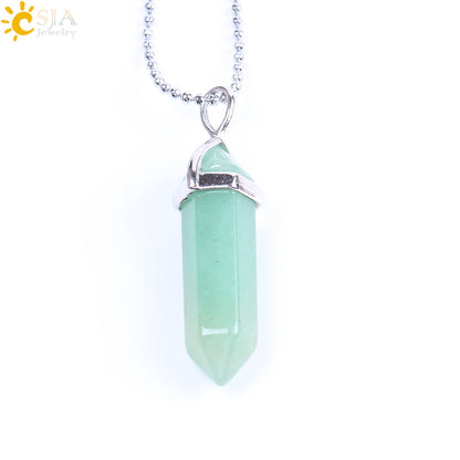 CSJA Real Raw Gem Crystals Necklace Hexagonal