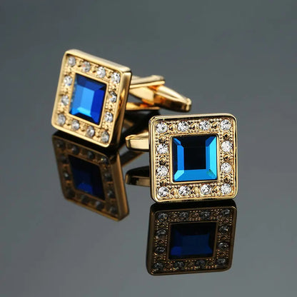 Novelty Luxury Blue White Crystal Cufflinks