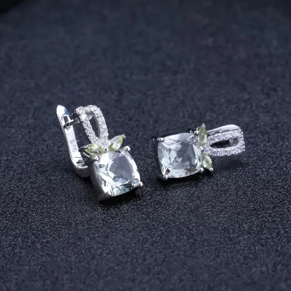 Gem's Ballet 4.16Ct Natural Green Amethyst Gemstone Earrings