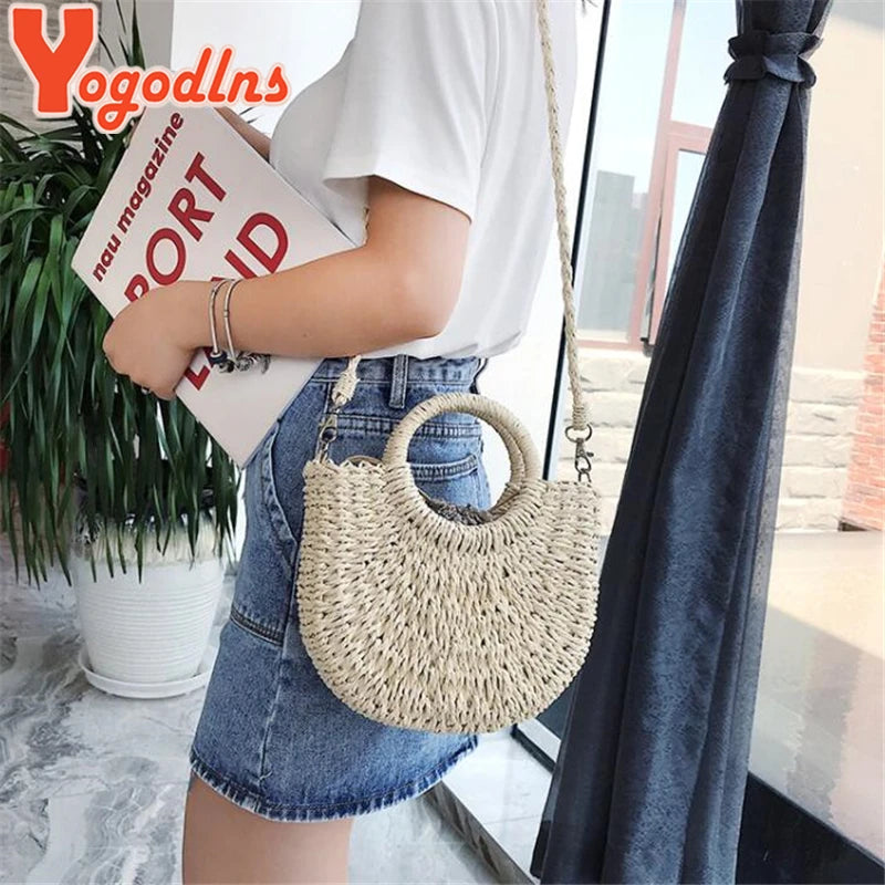 Handmade Half-Moon Straw Bag