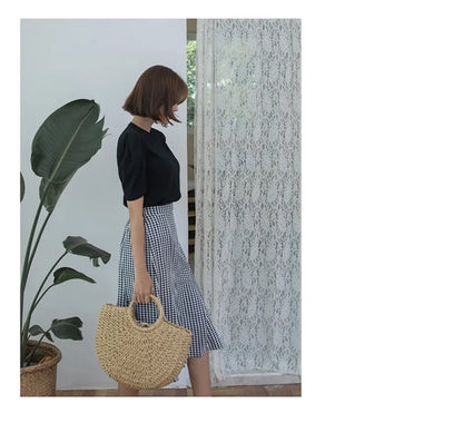 Bohemian Woven Straw Tote Crossbody Bag