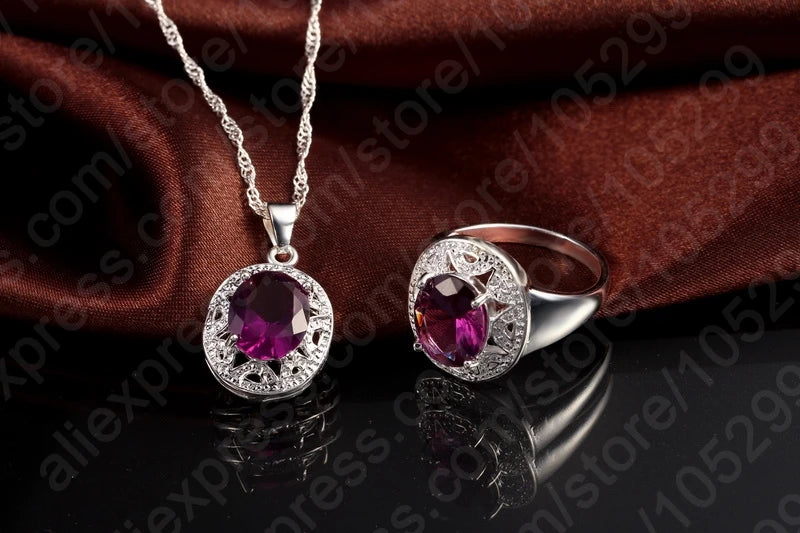 925 Sterling Silver Purple Crystal Jewelry Set