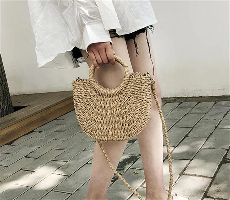 Handmade Half-Moon Straw Bag