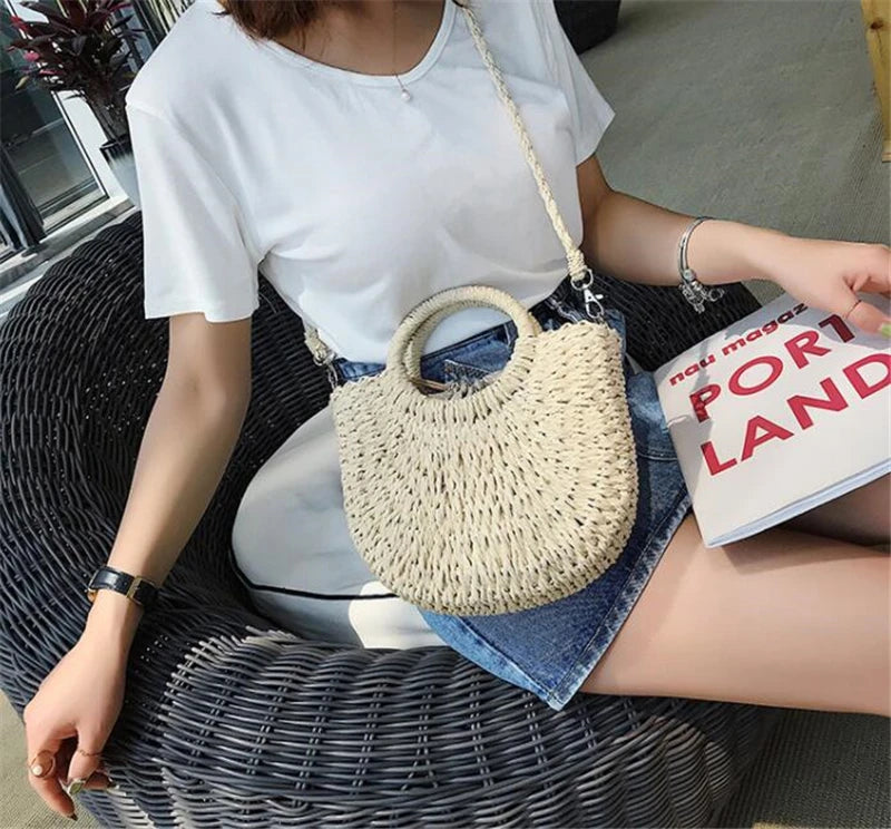 Handmade Half-Moon Straw Bag