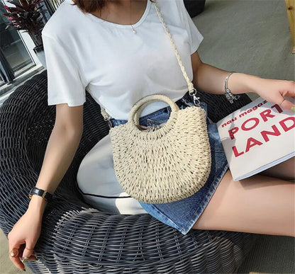 Handmade Half-Moon Straw Bag