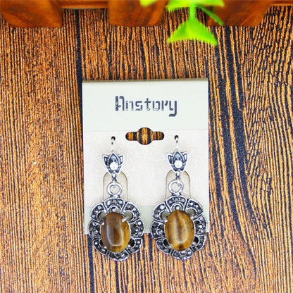 Natural Tiger Eye Necklace Earrings Jewelry Set