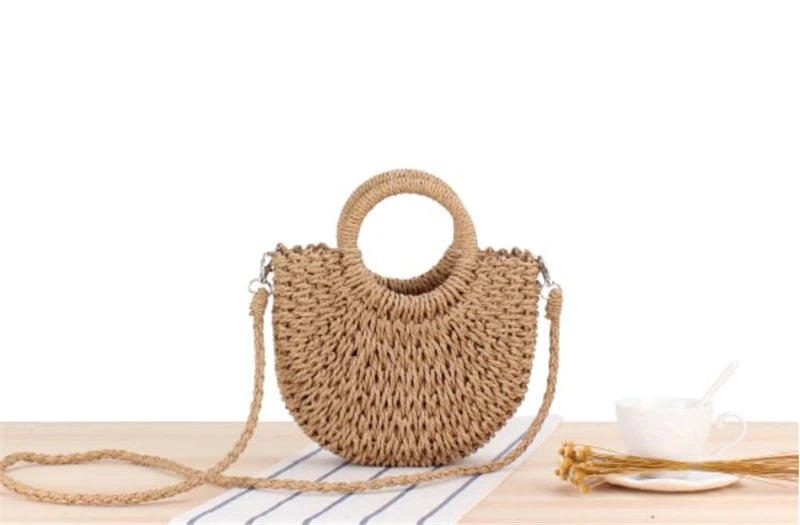 Handmade Half-Moon Straw Bag