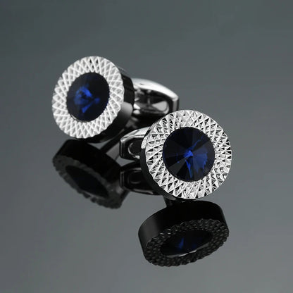 Novelty Luxury Blue White Crystal Cufflinks