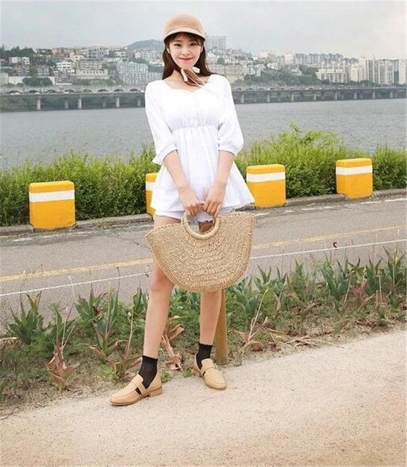 Bohemian Woven Straw Tote Crossbody Bag