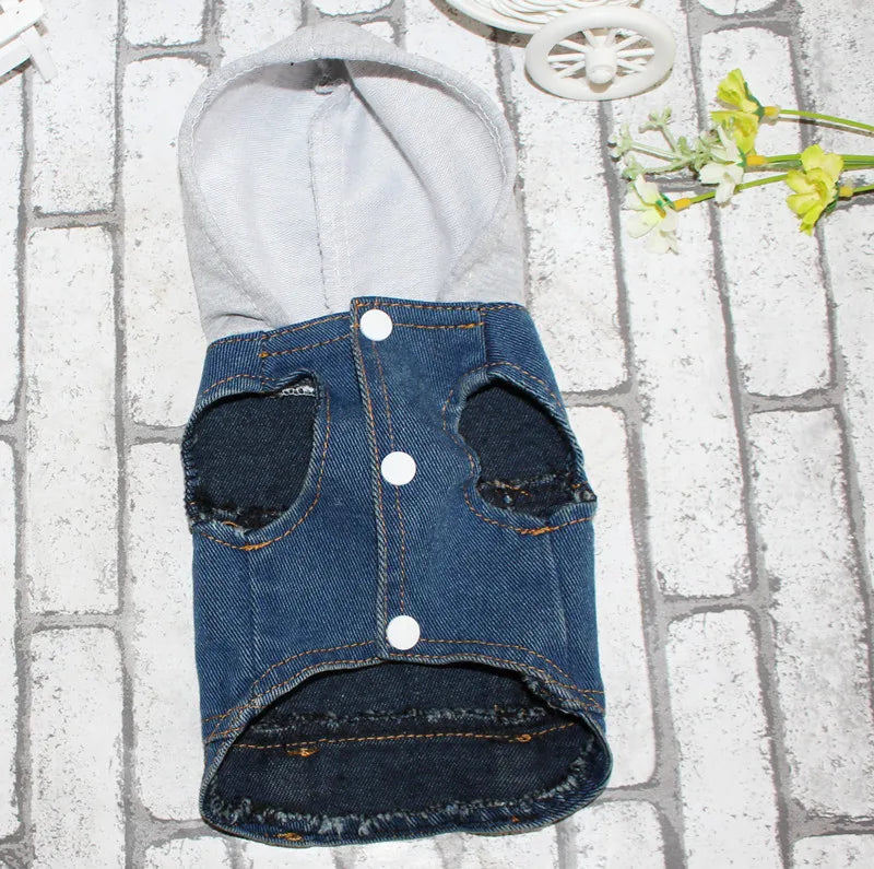 Denim Dog Jacket with Hood
