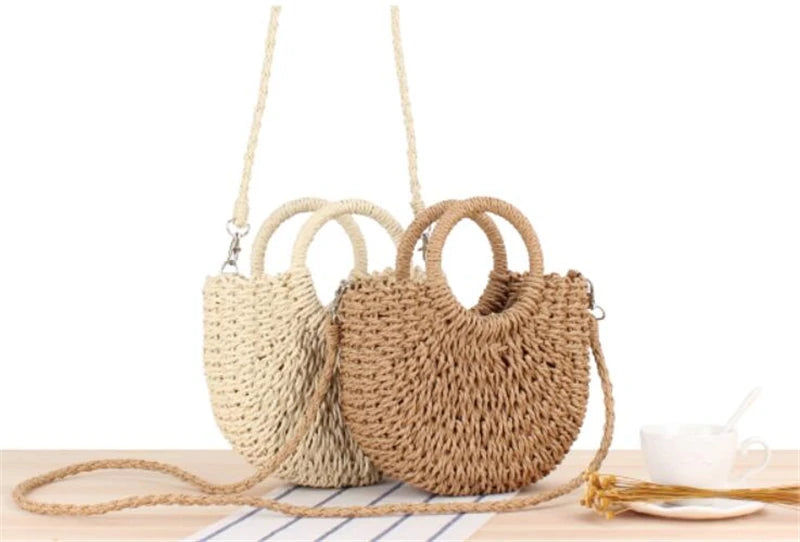 Handmade Half-Moon Straw Bag