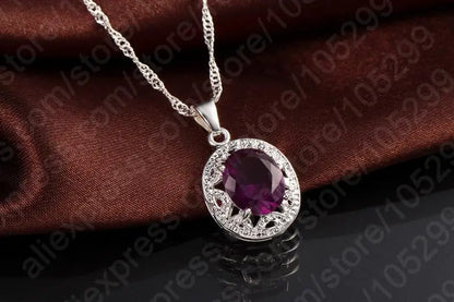 925 Sterling Silver Purple Crystal Jewelry Set