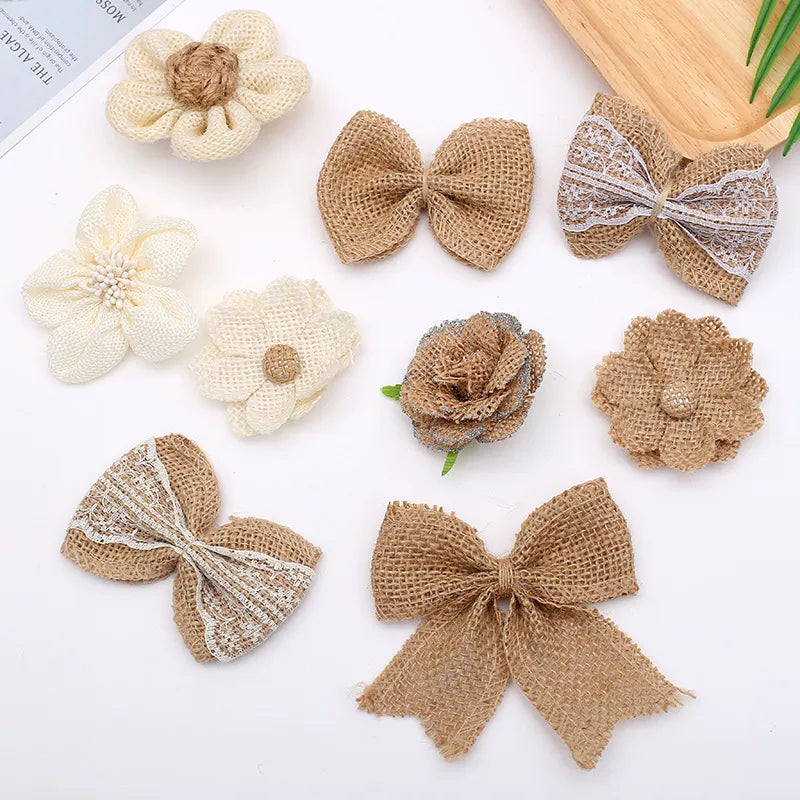 1/2/5pcs Hemp Braided Ribbon Burlap Handmade Flowers Rose