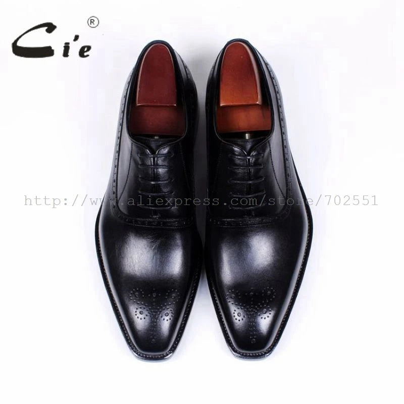 Cie Square Toe Cut-outs Oxford Black 100%Genuine Calf Leather Shoes