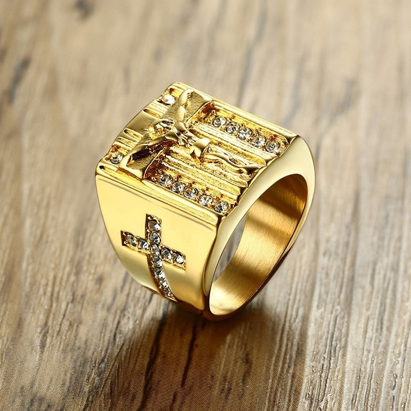 Vnox  Jesus Christ Cross Chunky Ring for Men