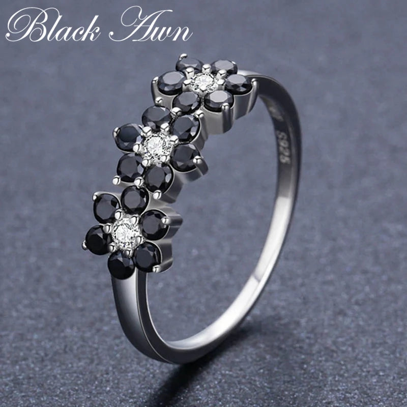 Black Awn Jewelry Flower Bague Wedding Ring