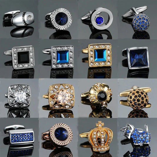 Novelty Luxury Blue White Crystal Cufflinks
