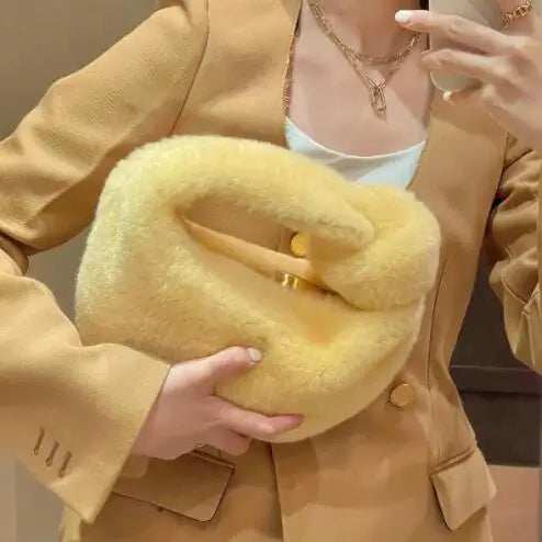 Luxury Faux Fur Half Moon Wrist Bag
