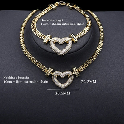 Luxury Gold Jewelry Set Cubic Zirconia Heart Shaped