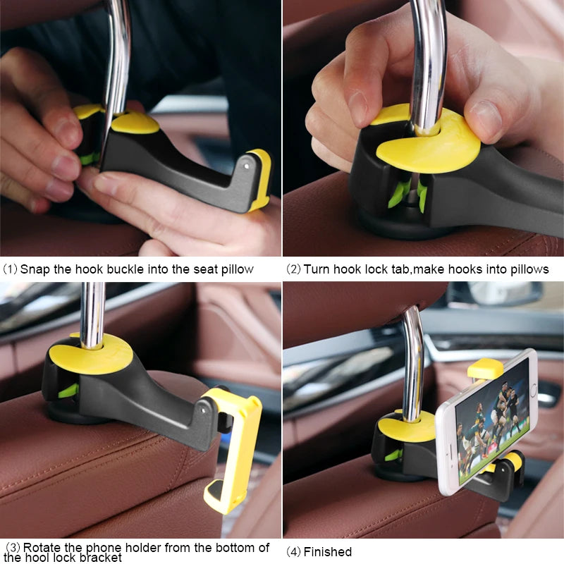 2 in 1 Car Headrest Hook with Phone Holder