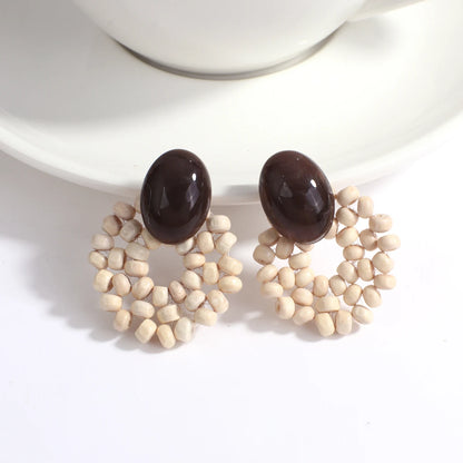 AENSOA Boho Handmade Geometric Wooden Drop Earrings
