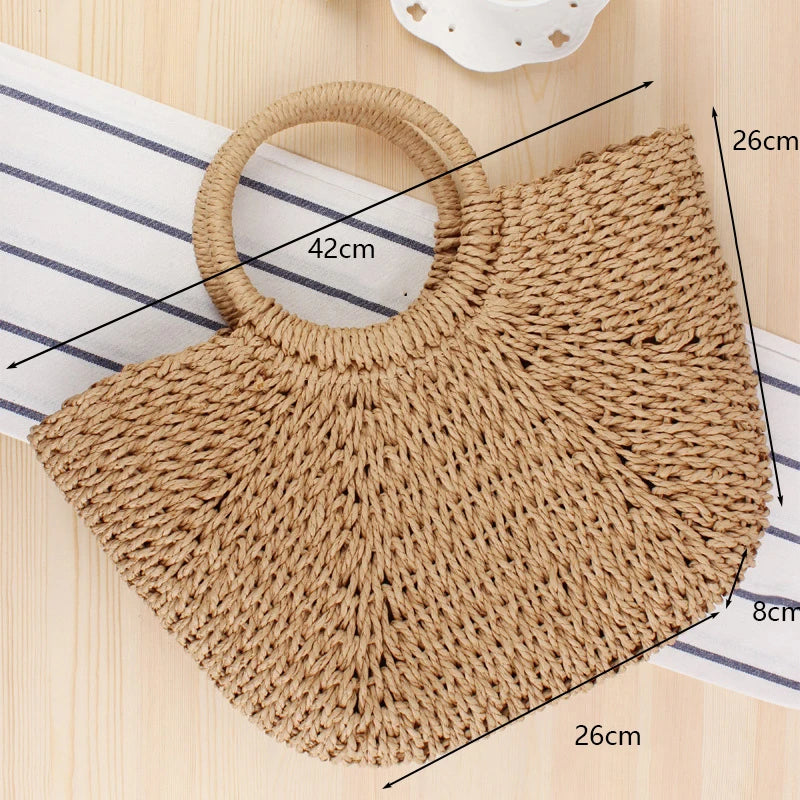 Bohemian Woven Straw Tote Crossbody Bag