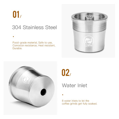 Stainless Steel Refillable Coffee Pod with Tamper & Spoon