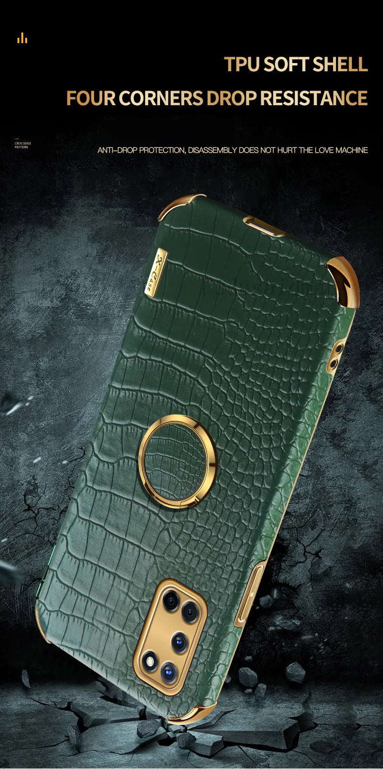 Crocodile Texture Ring Stand Phone Case