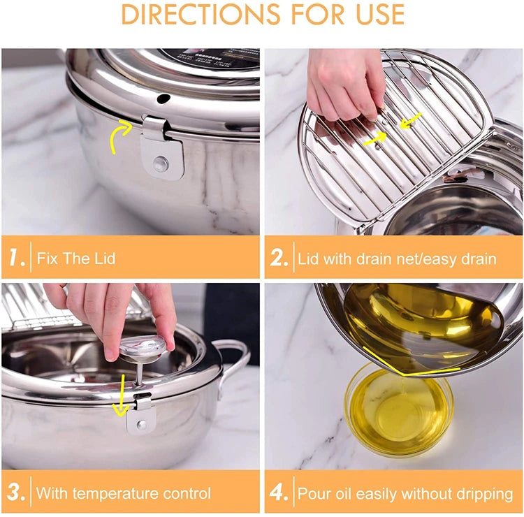 Japanese Stainless Steel Deep Frying Pot with Thermometer